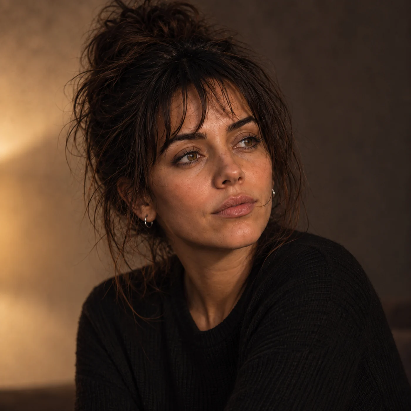 Portrait of Léna M in warm light, looking to the right