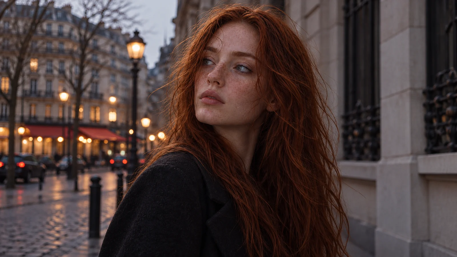 Soléïane on a Paris street at dusk